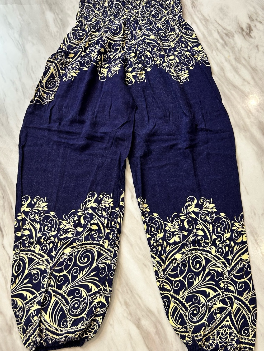 Women’s Navy Blue & Yellow Printed Harem Pants